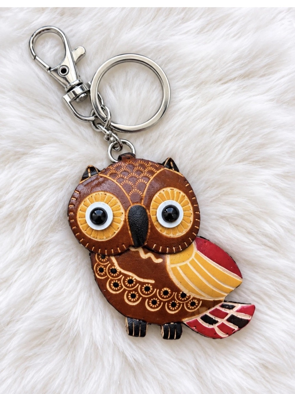 Leather Owl Keychain Bag Charm Key Ring Handmade Gift New